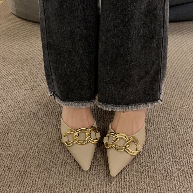 Hong Kong Premium shoes❥Giày Cao Gót Mũi Nhọn Phối Xích Kim Loại Thời Trang Hàn Quốc Dành Cho Nữ