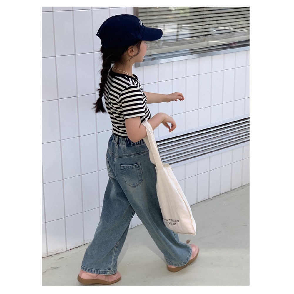 Quần jeans Rách Lưng Cao Ống Rộng Phong Cách retro Cho Bé Gái