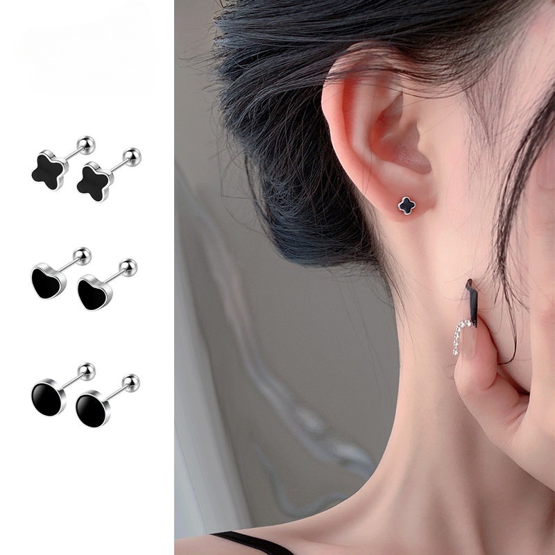 We flower Bông Tai Mạ Bạc 925 Hình Ngôi Sao / Bướm / Trái Tim Đính Đá Không Gây Dị Ứng Thời Trang Cho Nam Và Nữ