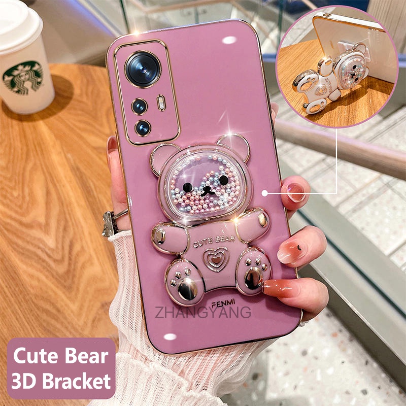 Ốp lưng xiaomi 12 12 lite 12t 12t pro Ốp Điện Thoại tpu Dẻo Mạ Màu 3d In Hình Gấu Nhỏ Đáng Yêu Có Giá Đỡ Cho xiaomi 12 12 lite 12t 12t pro