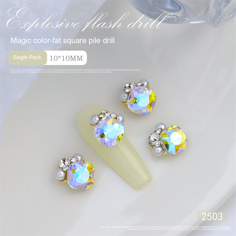 ♕ 1 Bộ trang sức kim cương pha lê trang trí móng tay hình trái tim hình chữ nhật dát ngọc trai đính đá siêu sáng Trang trí móng tay Công cụ làm móng tay cho cửa hàng làm móng NỘI THẤT