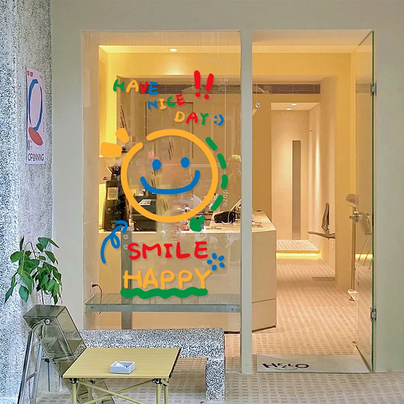 Dễ Thương sticker Dán Tường Hình Mặt Cười Phong Cách Bắc Âu Trang Trí Cửa Sổ Kính
