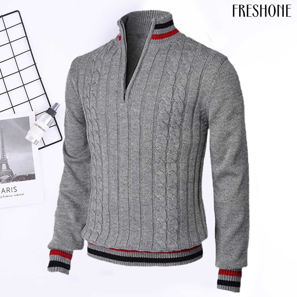 Áo sweater Cổ Lọ Tay Dài Có Dây Kéo Phối Màu Sắc Thời Trang Xuân Thu Cho Nam