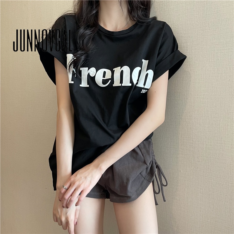 Junnovgal Áo Thun Tay Ngắn Cổ Tròn Màu Trơn Thời Trang 2023 Dành Cho Nữ