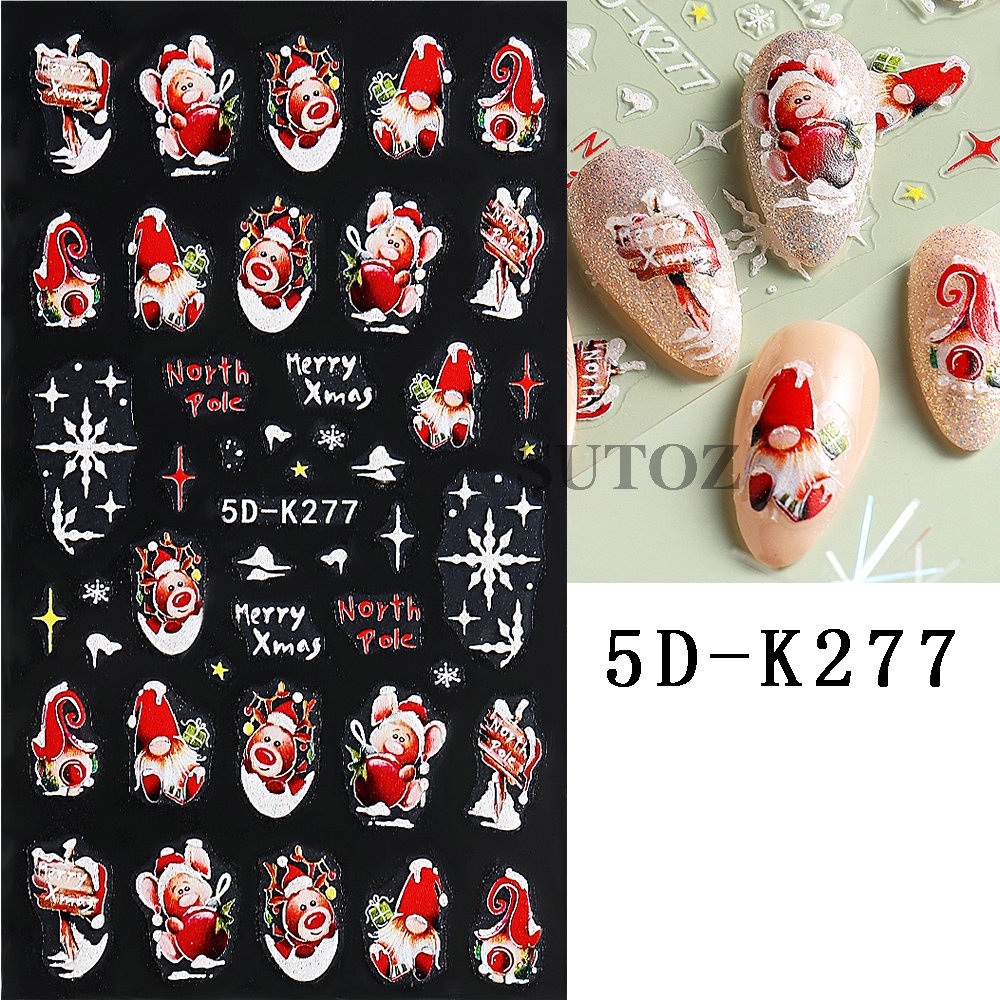 Miếng Dán Trang Trí Móng Tay 5d Hình Gấu / Chim Cánh Cụt / Chanh / Cây Chanh / Tuyết Kiểu Giáng Sinh Năm Mới gl5dk-2