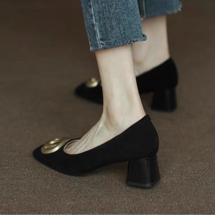 Giày Cao Gót Da Lộn Mũi Vuông Đế Dày Thanh Lịch Hợp Thời Trang Cho Nữ size 35-40