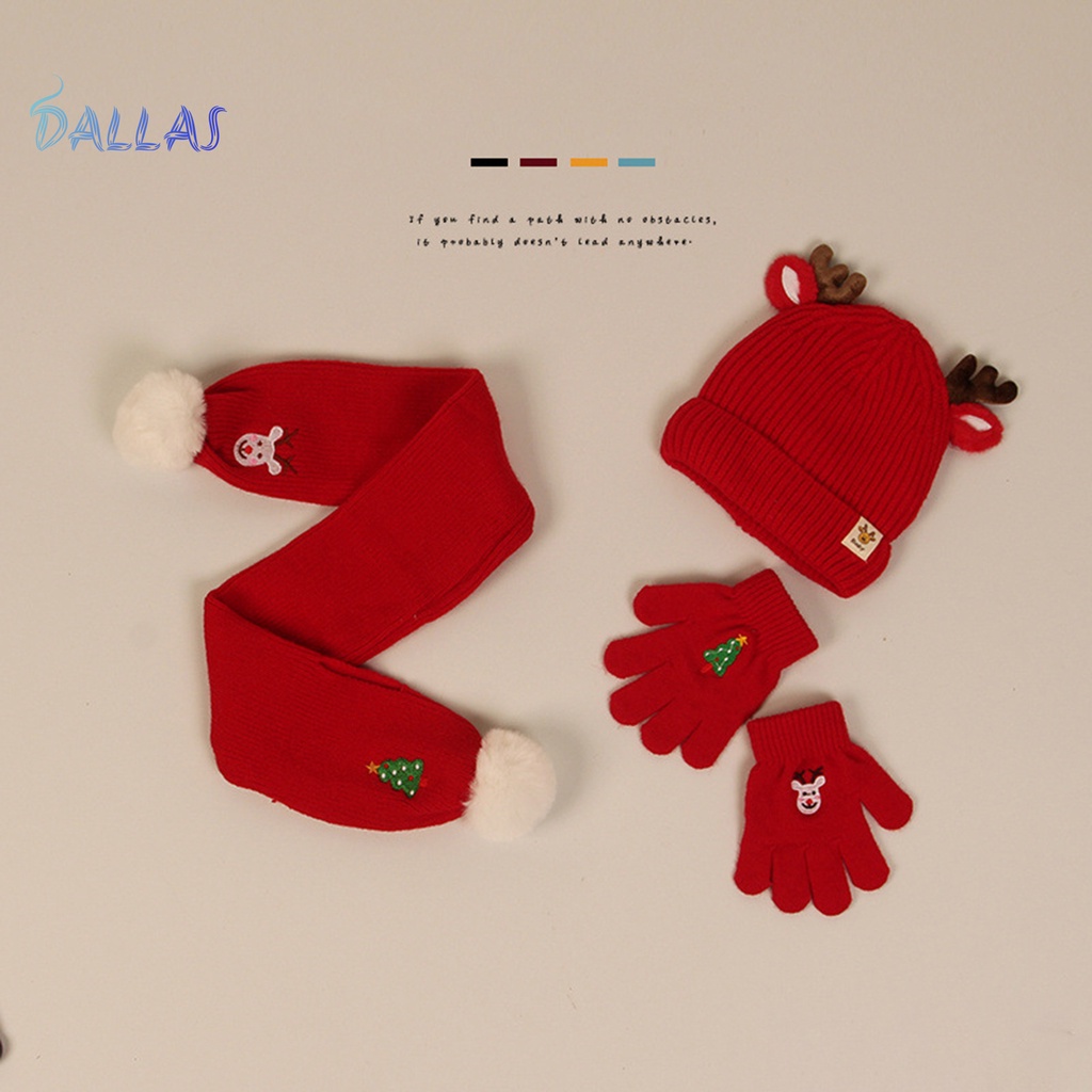 1 set Găng Tay Và Mũ Len Thêu Hình Cây Thông Giáng Sinh Mềm Mại Dày Dặn Ấm Áp Cho Bé
