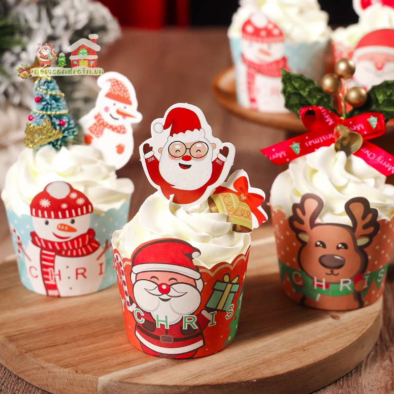 Newandrain 2024 Bánh cupcake muffin Chịu Nhiệt Cao Trang Trí Giáng Sinh Đẹp Mắt
