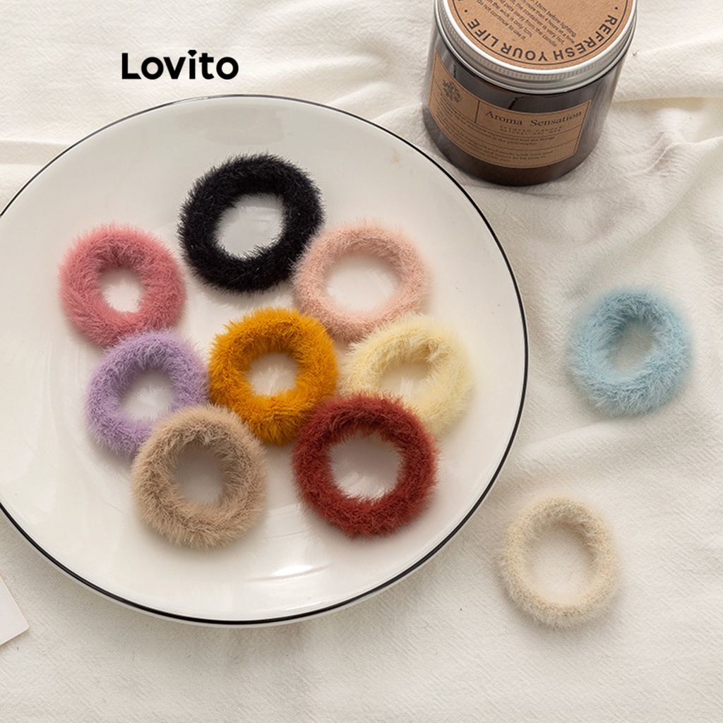 Lovito Dây buộc tóc lông thú giả trơn thông thường dành cho nữ LNA28080