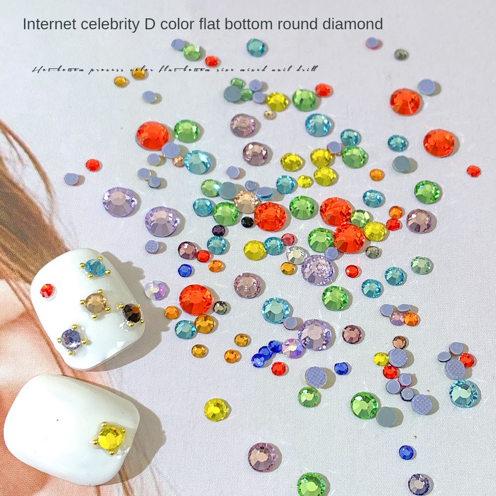♕ Nail Art Trang sức kim cương nước nhiều màu sắc Hỗn hợp màu Đáy phẳng Kính tròn Khoan ba chiều Trang trí móng tay Dụng cụ làm móng tay cho cửa hàng làm móng 1.6g NỘI THẤT