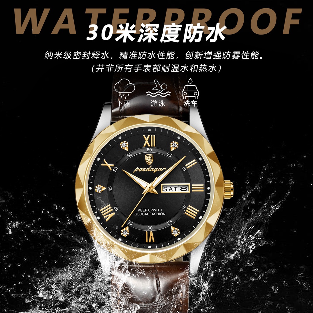 Kodaga Đồng Hồ quartz 615 Chống Thấm Nước Dạ Quang Phong Cách Doanh Nhân Cho Nam