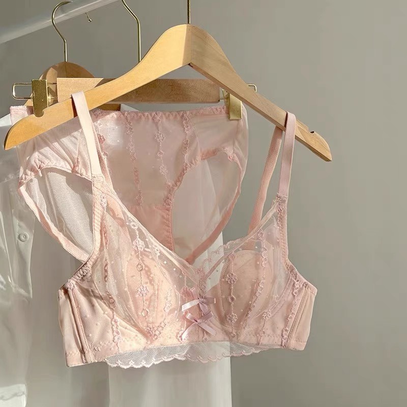 Bộ Đồ Lót Nâng Ngực Không Gọng Phối Ren Đính Tai Thỏ Phong Cách Pháp Quyến Rũ Cho Nữ