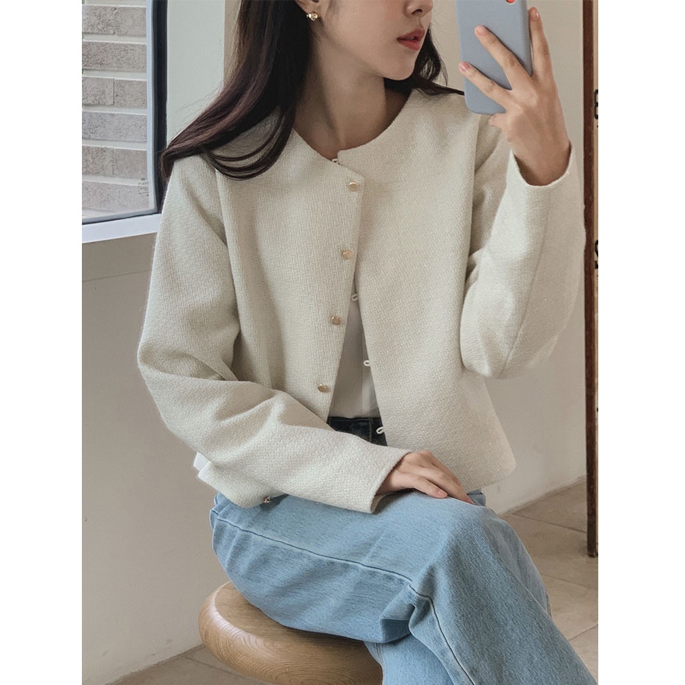 Áo Khoác Blazer Cổ Tròn Phong Cách Hàn Quốc Thời Trang Thu Đông