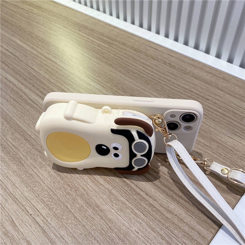 Ốp Lưng Silicon Có Dây Đeo J.A OFFICIAL Hình Chú Chó Dễ Thương Cho Iphone Từ Xsmax Tới 15 Promax