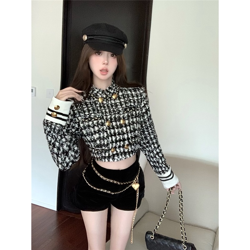 Lisynn Áo Khoác Nhung Ngắn Phối Màu Đen Trắng Thời Trang Cao Cấp Cho Gia Đình