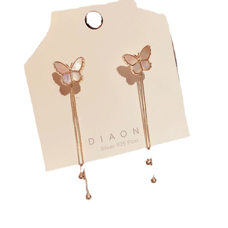 Mới Bông Tai Dáng Dài Hình Bướm Phối Tua Rua Thời Trang Cho Nữ jp7