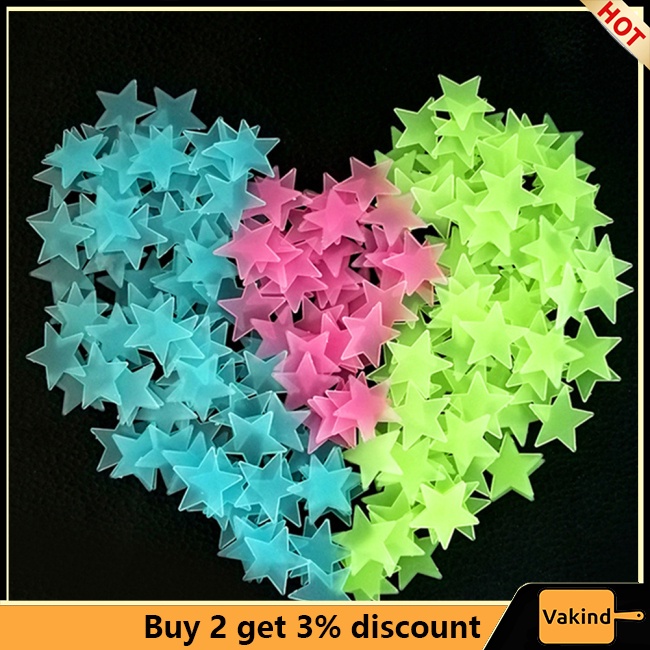 Vakind Miếng Dán Tường Hình Ngôi Sao Dạ Quang 3cm / 4.6cm / 3.8cm