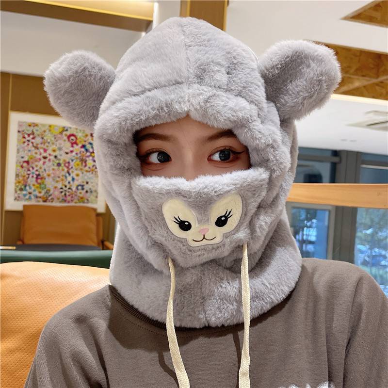 Ere1 Nón Trùm Đầu Kèm Khẩu Trang Giữ Ấm Chống Gió Hình Gấu Dâu Tây Dễ Thương Cho Nữ