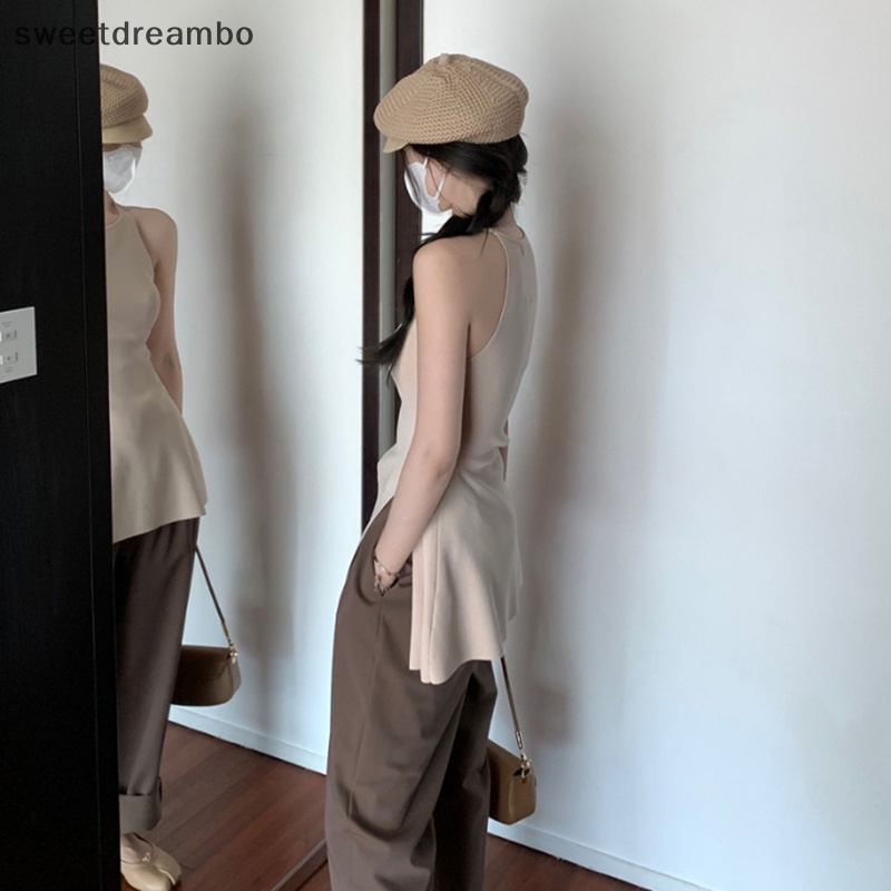 Áo Dệt Kim Sát Nách Cổ Tròn Màu Trơn Thời Trang Mùa Hè Cho Nữ