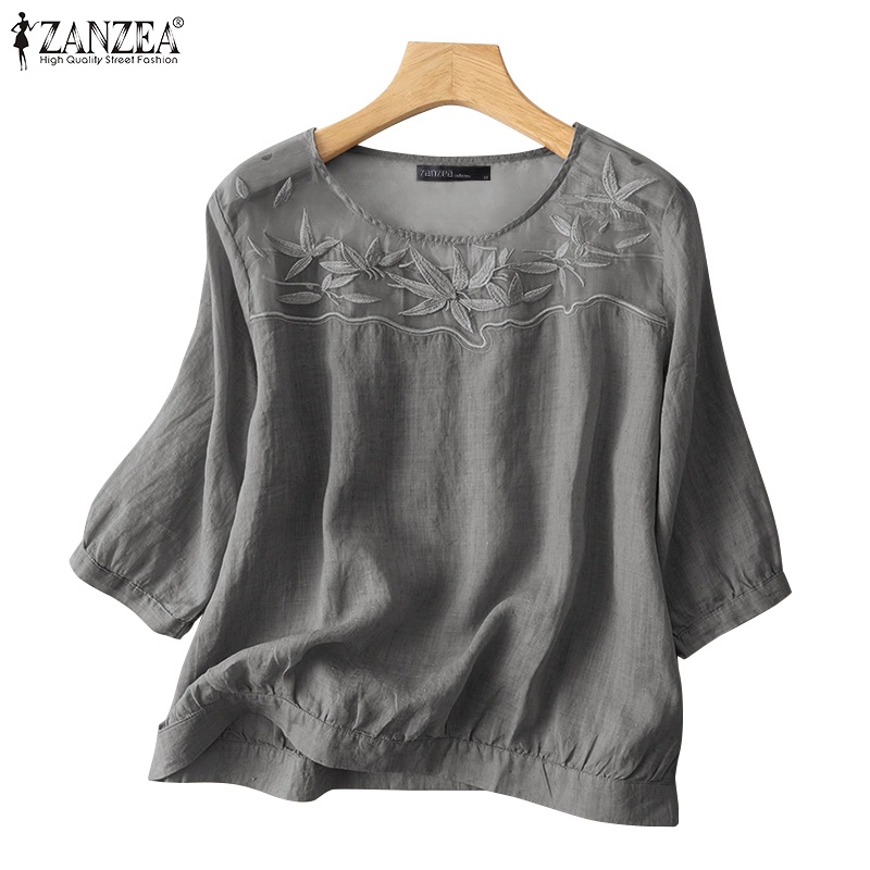 Zanzea Áo Nữ Tay Lửng Cổ Tròn Thời Trang Cá Tính
