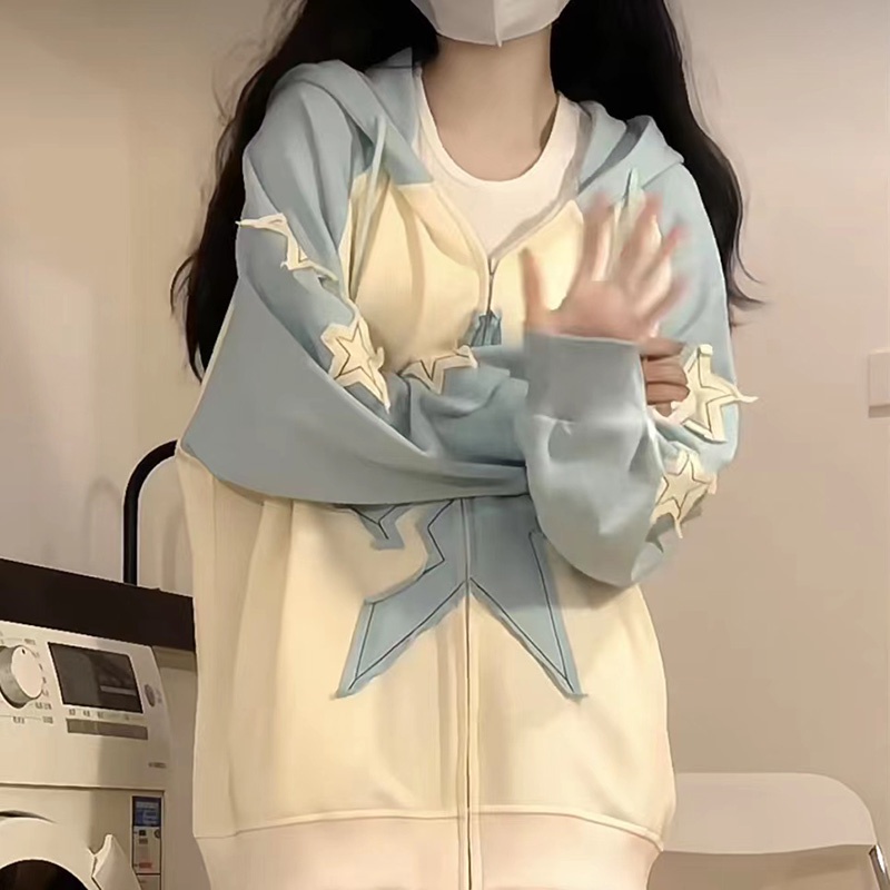 Áo Hoodie zhu xia Tay raglan Ngôi Sao Ghép Nối Cho Nữ