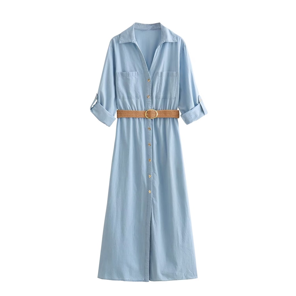 Zara Đầm Sơ Mi Cổ Chữ v Kèm Thắt Lưng Phong Cách Thời Trang Âu Mỹ Dành Cho Nữ 8036299 406