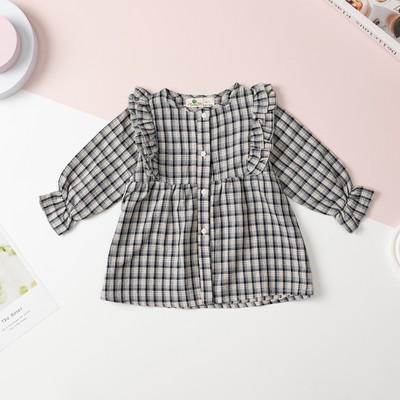 Áo sơ mi cách điệu Bé gái LITIBABY kẻ cho bé từ 1 - 8 tuổi