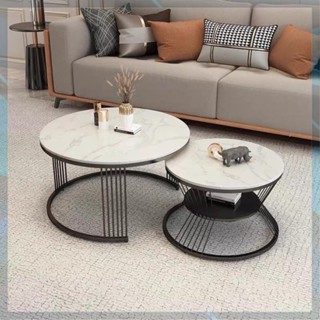 [HOT ITEM] Bàn trà sofa phòng khách 2 mặt đá tròn, khung chân 6 nan chắc chắn, hiện đại (bàn nhỏ có ngăn) - Giá Xưởng