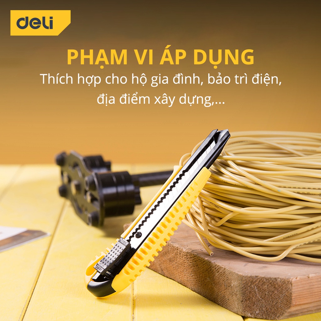 Dao Rọc Giấy, Cắt Dây Điện Deli Cao Cấp - Lưỡi Dao SK5 Sắc Bén 18mm - Sử Dụng Trong Gia Đình, Sửa Chữa Điện - DL003