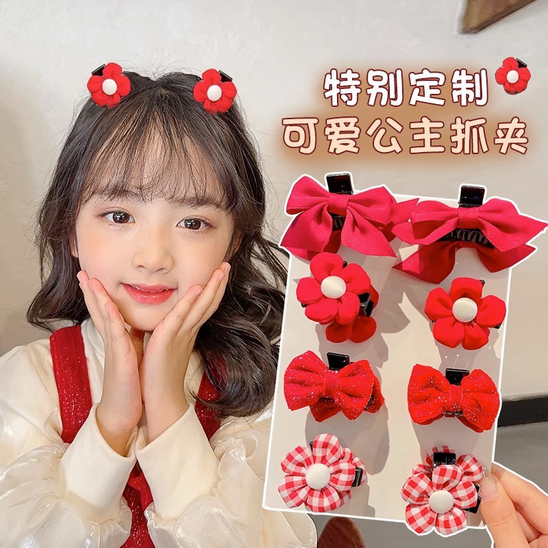 2 Kẹp Tóc Lông Nhung Đỏ Dễ Thương Cho Bé Gái