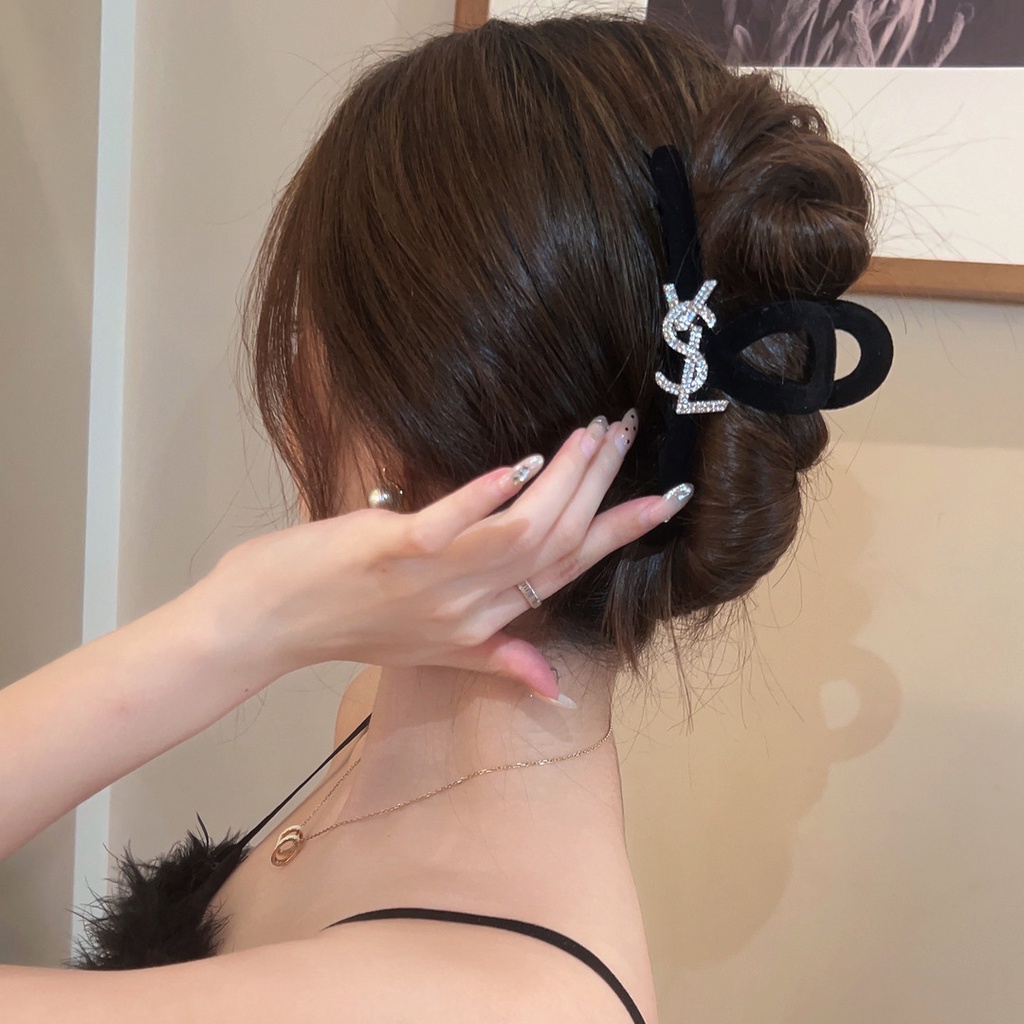 Kẹp Tóc Nhung Đen Đính Kim Cương Giả Lấp Lánh Phong Cách retro Pháp 2023