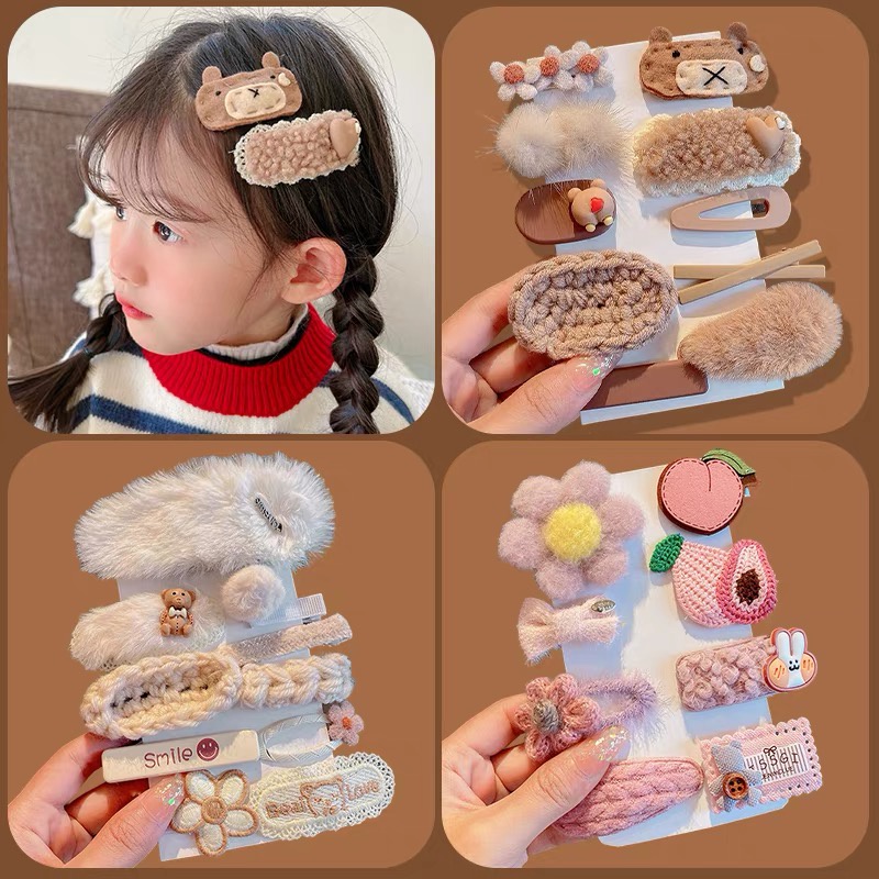 Set 10 Kẹp Tóc Nơ Màu Cà Phê Sữa Gấu Thỏ Dễ Thương Phong Cách Hàn Quốc Cho Bé Gái