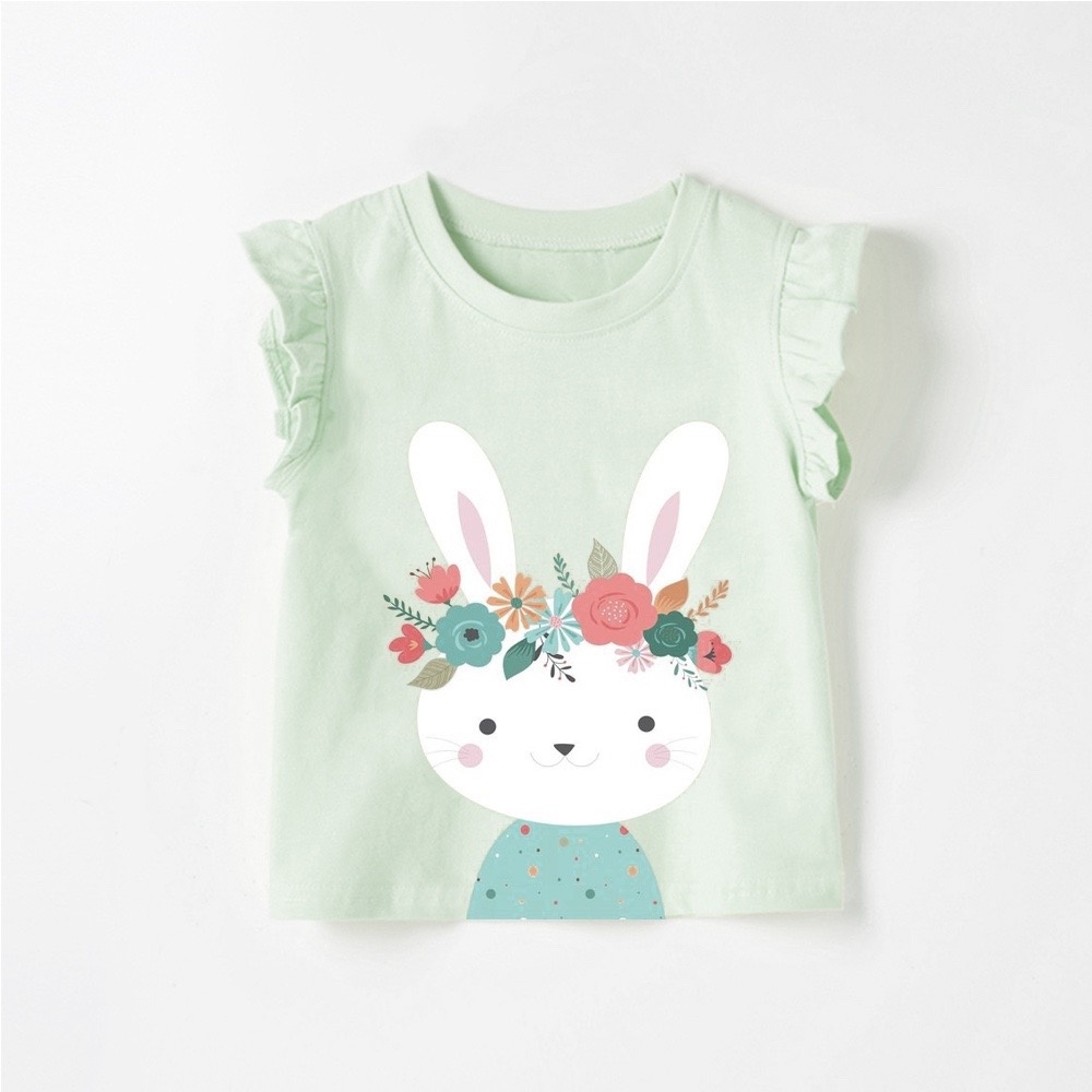 Áo Thun cotton Tay Bèo Họa Tiết Gấu Dâu Tây Dễ Thương Chất Lượng Cao Cho Bé Gái