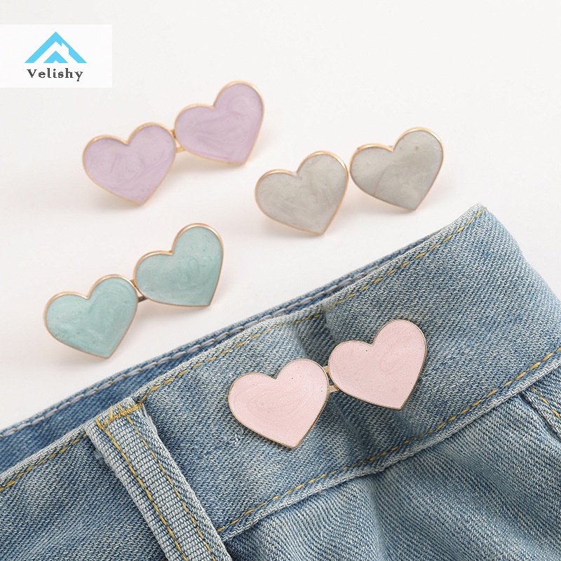 Velishy Set 2 Nút Thắt Lưng Quần jean Thay Thế Hình Trái Tim Có Thể Điều Chỉnh