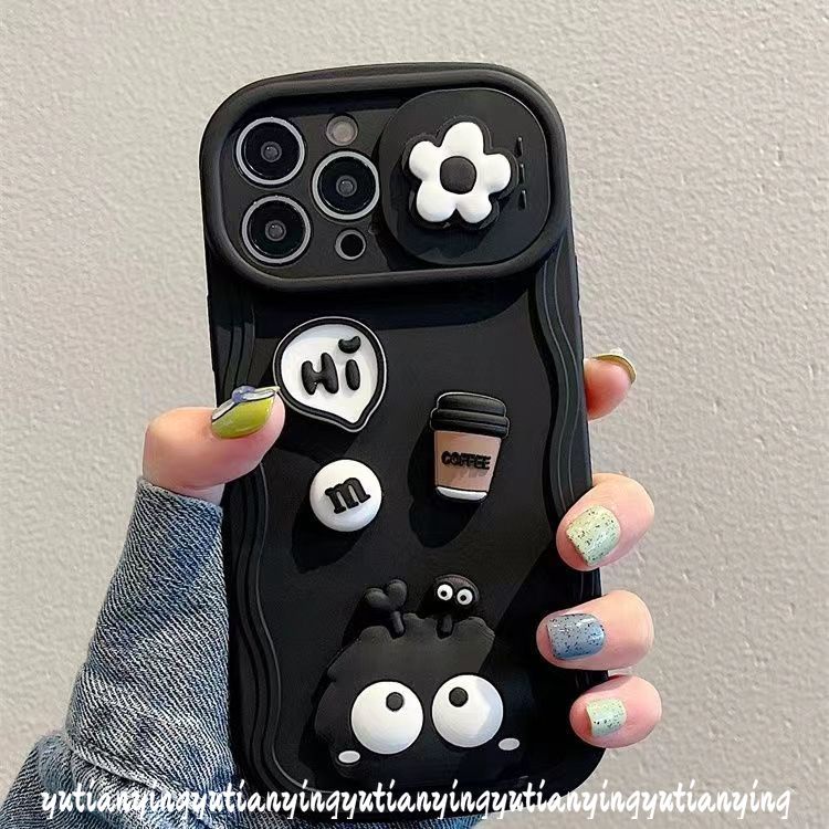 Hoạt Hình Ốp Điện Thoại Hình Búp Bê 3d Màu Đen / Cà Phê Có Nắp Trượt Bảo Vệ camera iphone xr xs x max 11 6 6s 7 8 plus 13 14 12 pro max