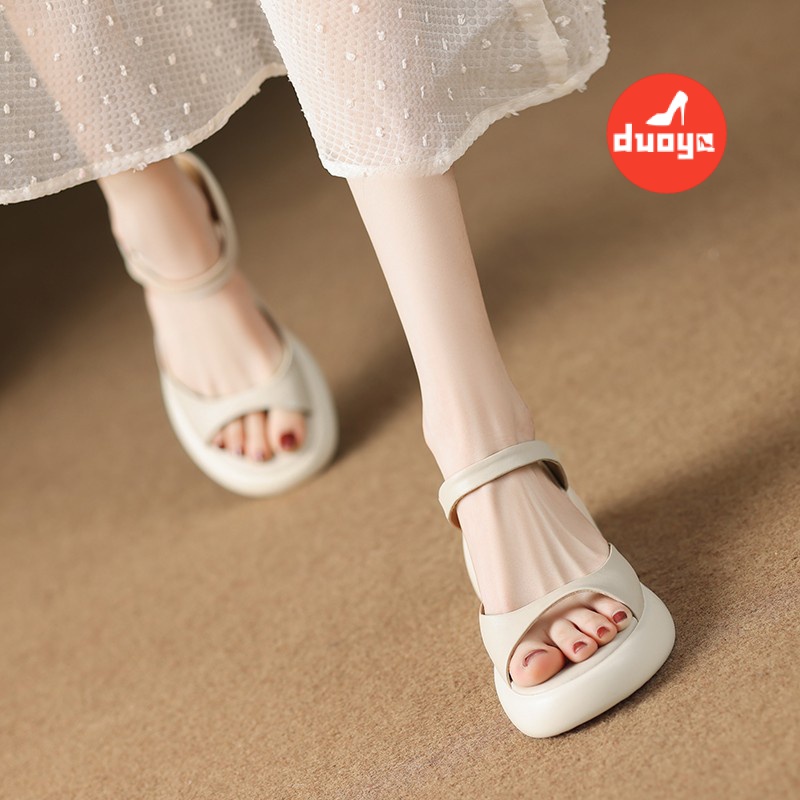 Duoya Tóc Thẳng ~  Dép Sandal Cao Gót Hở Ngón Đế Dày Bằng Da Thật Mềm Mại Thời Trang Thường Ngày Cho Nữ