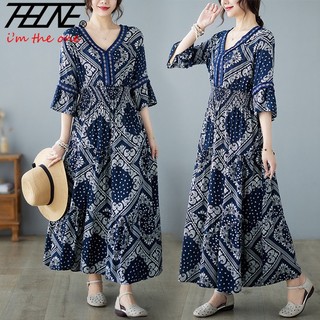 Đầm maxi Dài Vải Lanh cotton Màu Trơn In Hoa Phong Cách boho Hàn Quốc Thời Trang Mùa Hè Cho Nữ