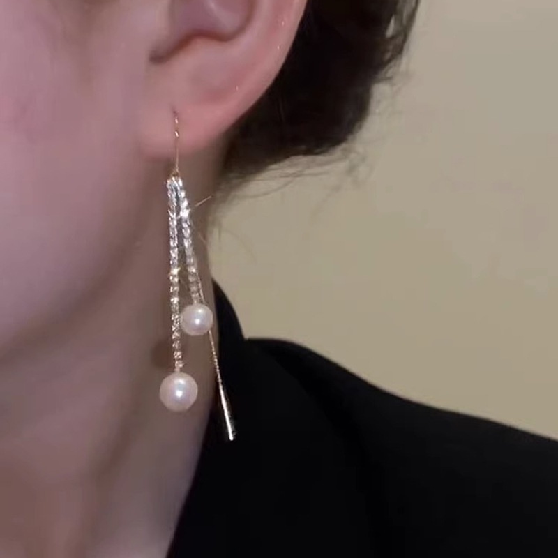 Bông Tai Dáng Dài Đính Ngọc Trai Cao Cấp Thiết Kế Đơn Giản Thời Trang