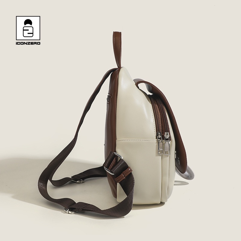 ICONZERO Ba lô nhỏ da nữ ba lô mini màu tương phản thời trang ba lô da pu cao cấp