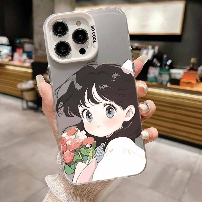 Ốp Điện Thoại Hình Cô Gái Và Bó Hoa Cho iphone 14promax / 13promax / 12promax / 14pro / 13pro / 12pro / 14 / 13 / 12 / 11