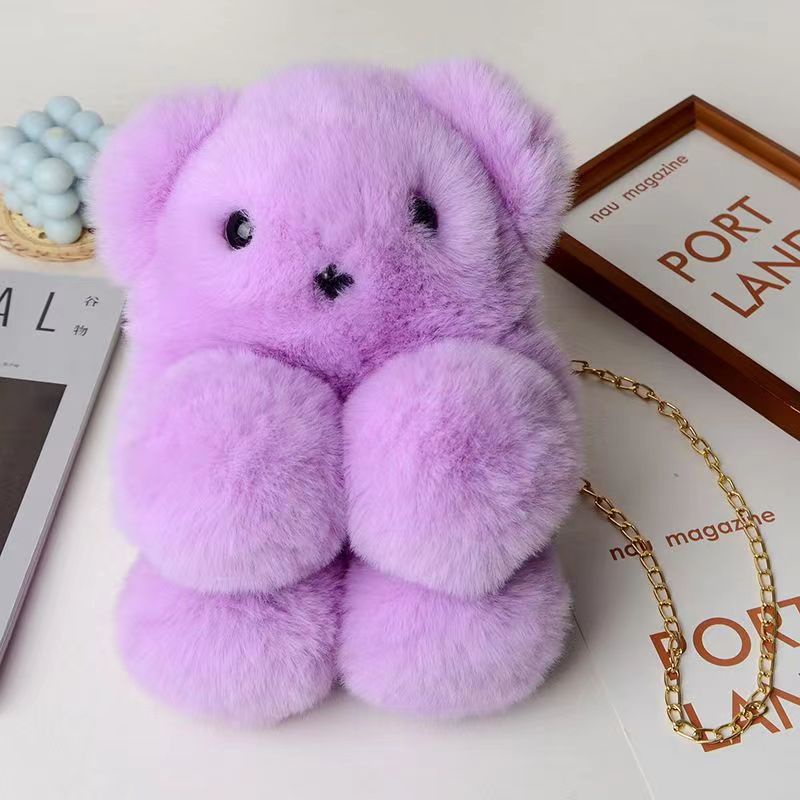 Moweikaidi Túi Đeo Chéo Giả Lông Thú Hình Gấu Dễ Thương Phong Cách Hàn Quốc Cho Nữ