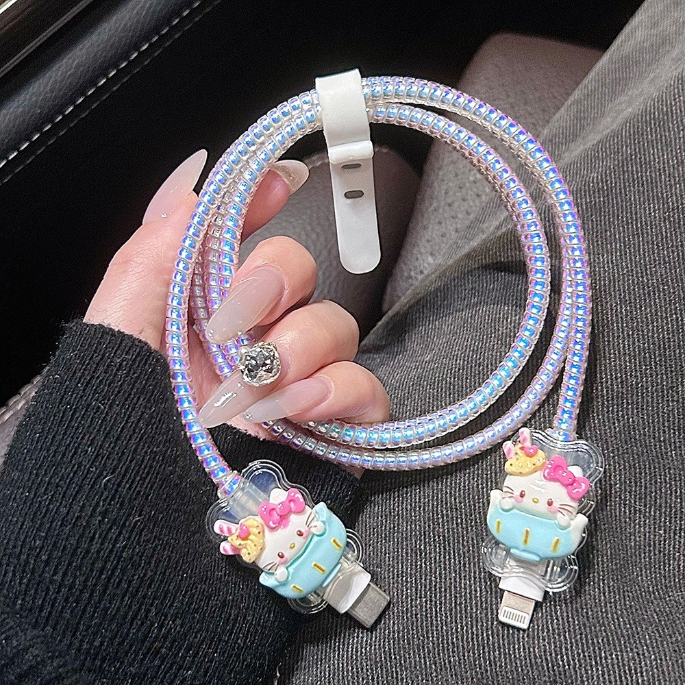 SANRIO Hoạt Hình Vỏ Bọc Bảo Vệ Dây Cáp Sạc 18 / 20w iphone Bằng Silicon Hình hello kitty Dễ Thương