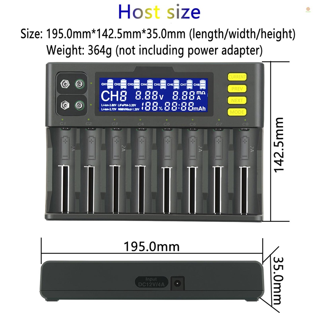 Bộ Sạc Pin lii-s8 3.7v nimh 1.2v li-fepo4 3.2v imr 3.8v 18650 26650 21700 26700 26700Aa Aaaa