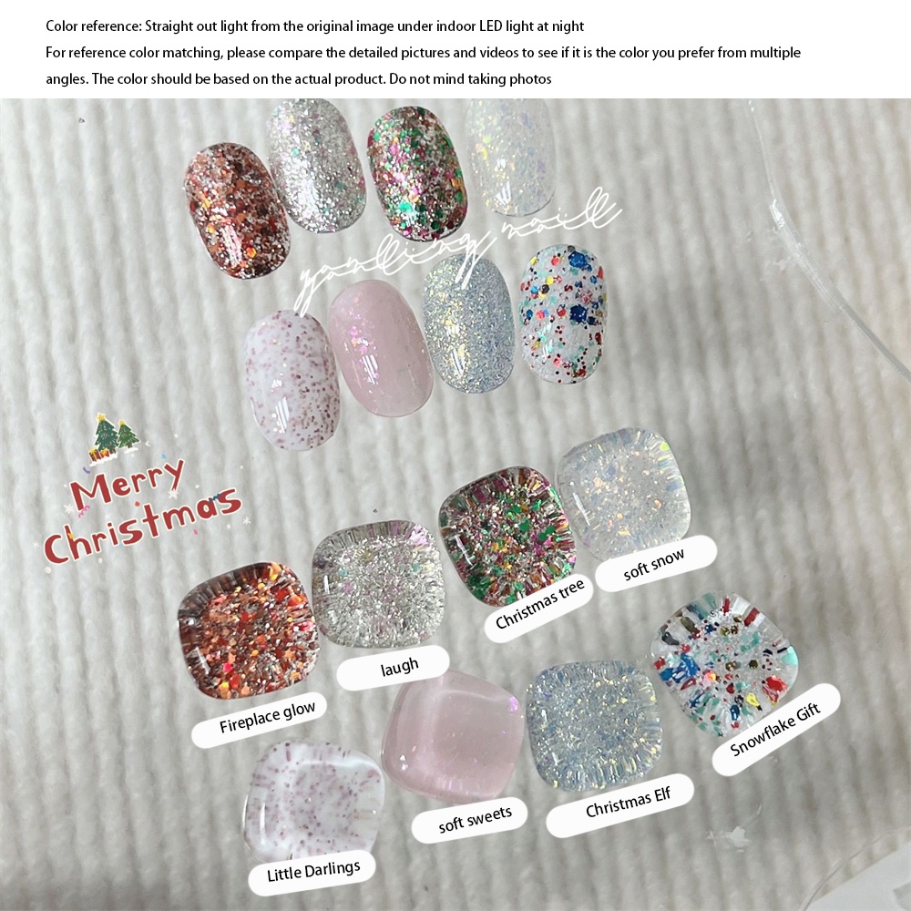 CYREAL Jingle Bells Series Edelweiss Ngày Lễ Giáng Sinh Làm Móng Xanh Lấp Lánh Sequin Sơn Móng Tay Keo Dán Móng Tay Móng Tay Nghệ Thuật