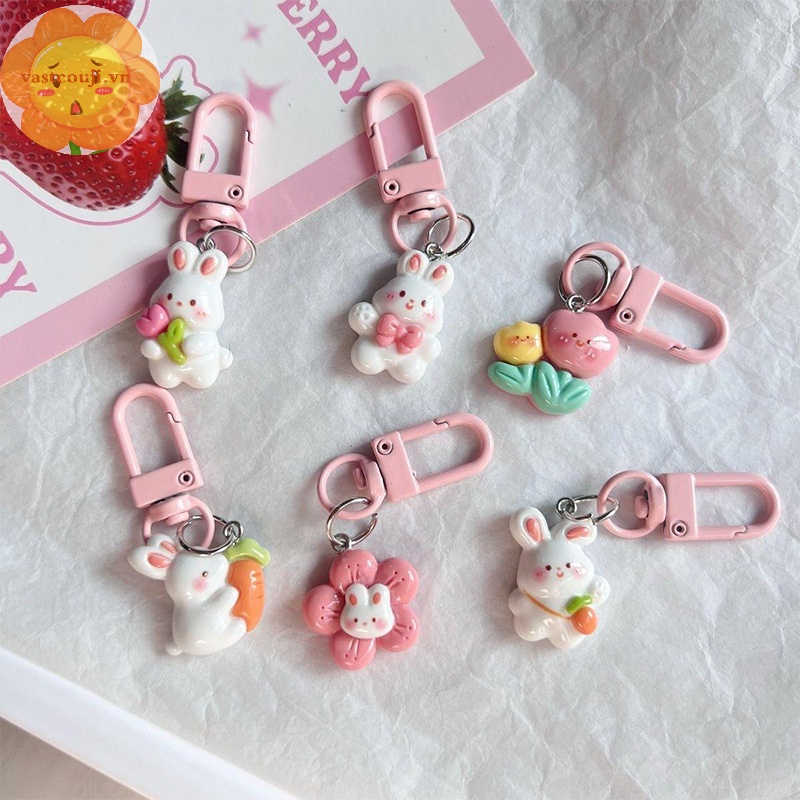 Móc Khóa Hình Thỏ / Cà Rốt / Hoa tulip Bằng Nhựa resin Dễ Thương Trang Trí Túi Xách / Xe Hơi Cho Nữ / Trẻ Em vn