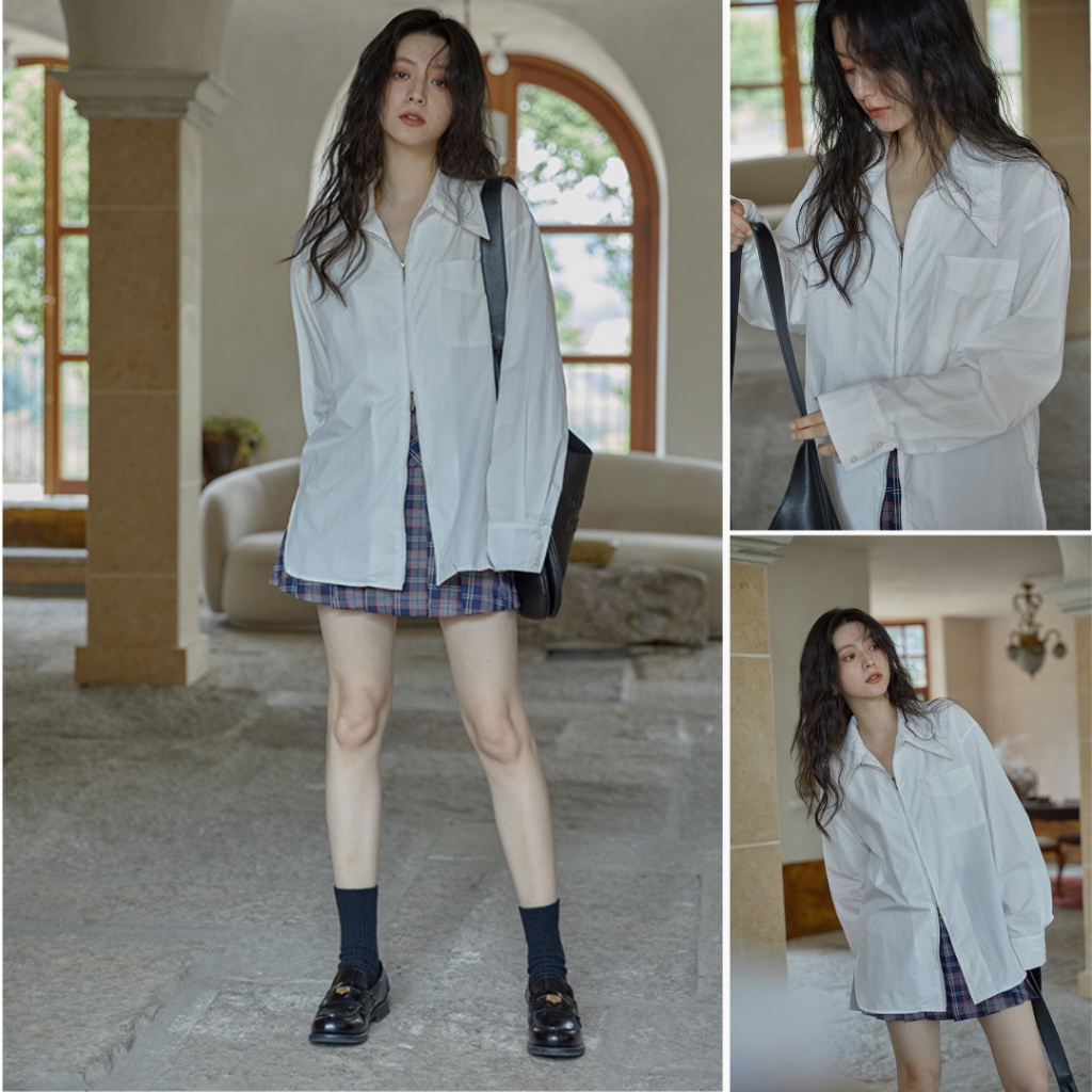 Áo Sơ Mi Tay Dài Có Khóa Kéo Kiểu Dáng Mới Dành Cho Nữ