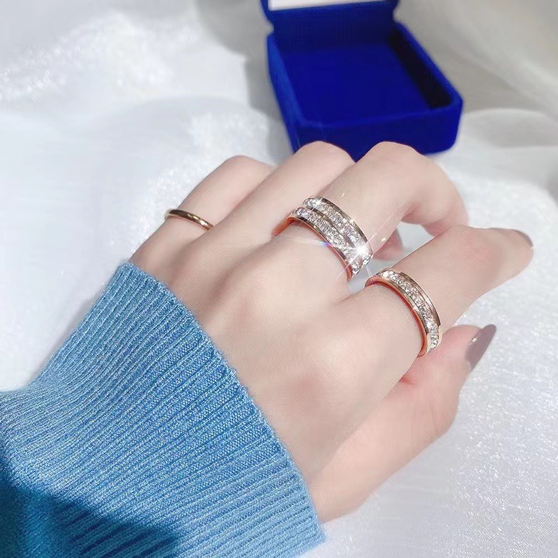 Nhẫn Thép Titan Không Gỉ Đính Đá zircon Thời Trang Cho Cặp Đôi