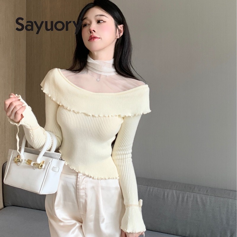 Áo sweater Dệt Kim Phối Lưới Thời Trang Cho Nữ 2023