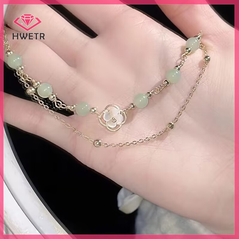 Vòng Tay Hai Lớp Đính Hạt Hình Hoa Phong Cách Trung Quốc Thanh Lịch Cho Nữ Mới