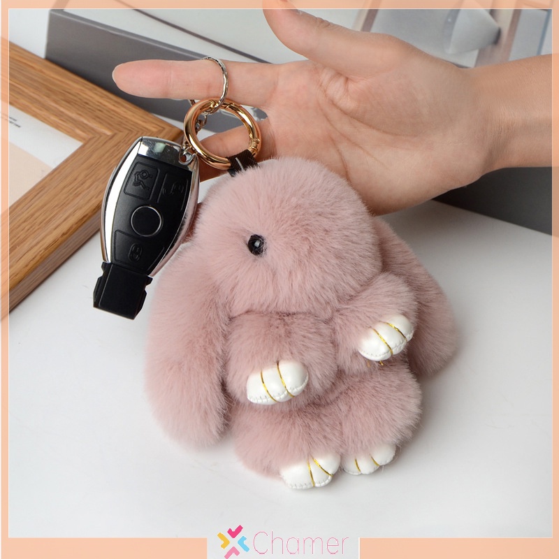 Móc Khóa Thỏ Nhồi Bông Lông Thật Dễ Thương Treo Chìa Khóa Xe Hơi / Túi Xách Mới
